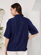 Women's Textured Button-Down Shirt with Half Sleeves