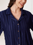 Women's Textured Button-Down Shirt with Half Sleeves