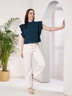 Women's High Neck Ruffle Sleeve Top