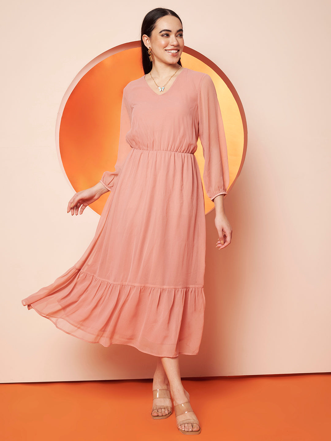 Women’s Blush Pink georgette Maxi Dress