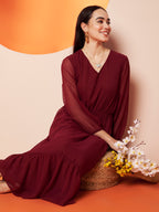 Maroon Georgette Maxi Dress