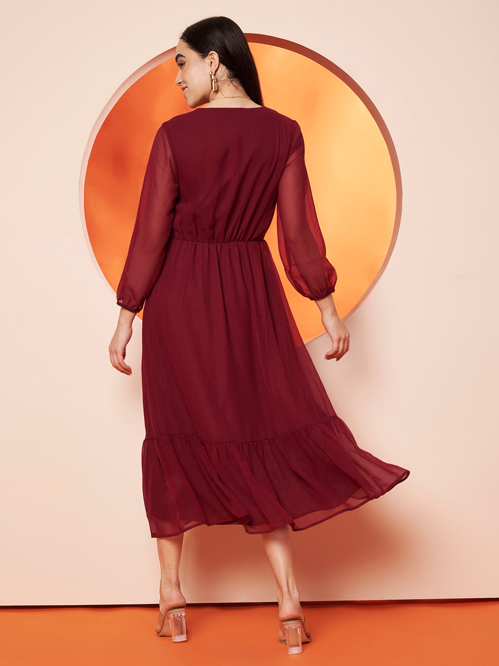 Maroon Georgette Maxi Dress