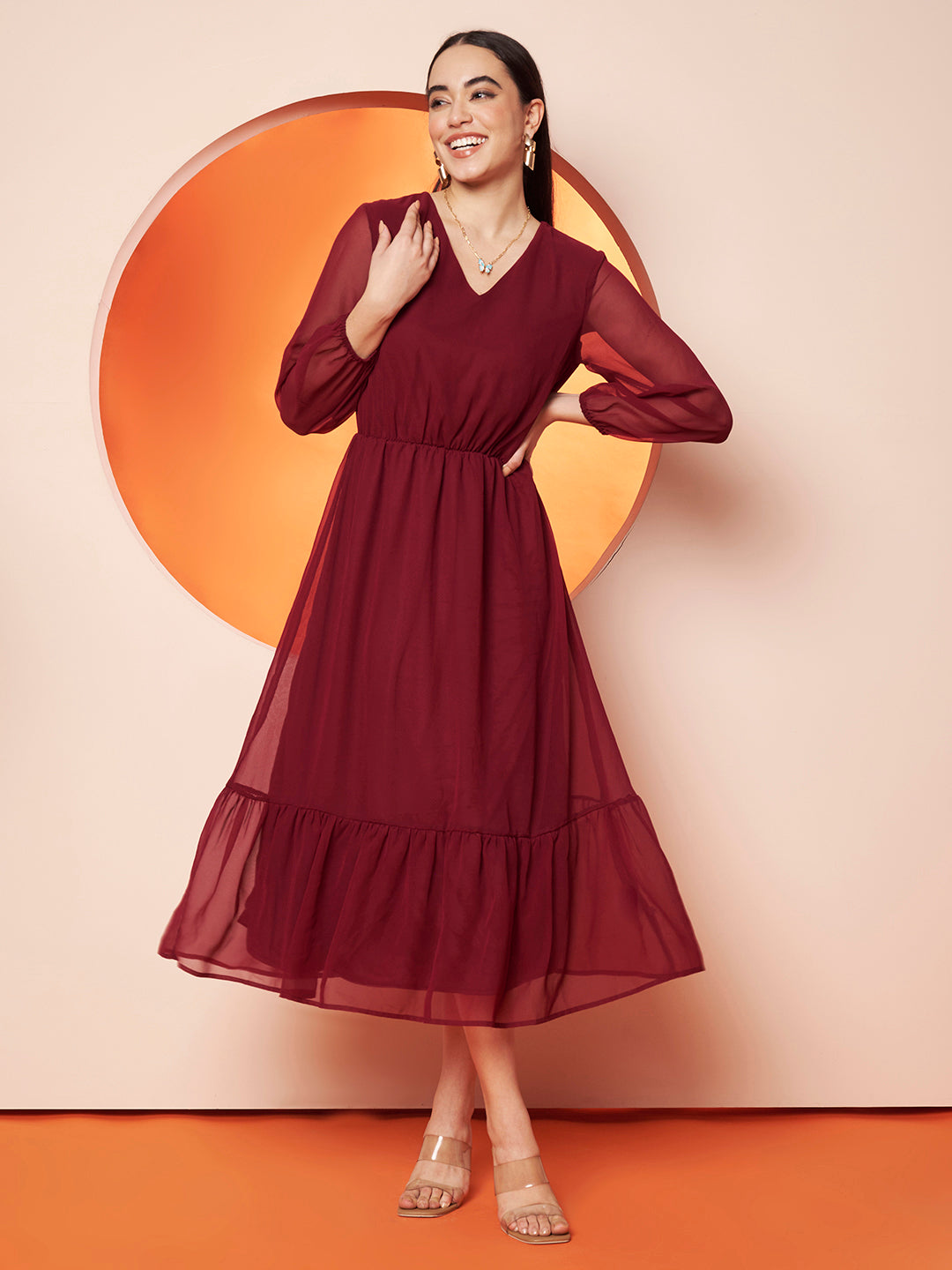Maroon Georgette Maxi Dress