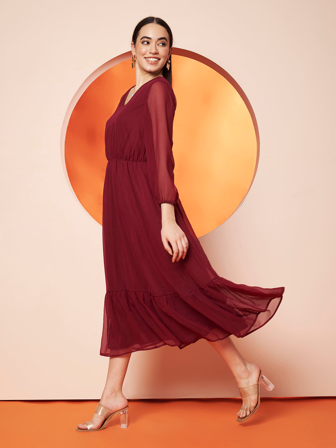 Women’s maroon georgette Maxi Dress