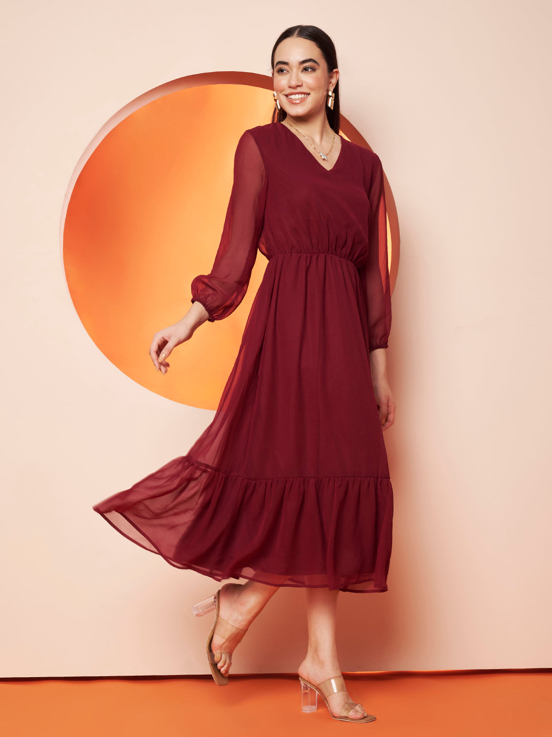 Maroon Georgette Maxi Dress