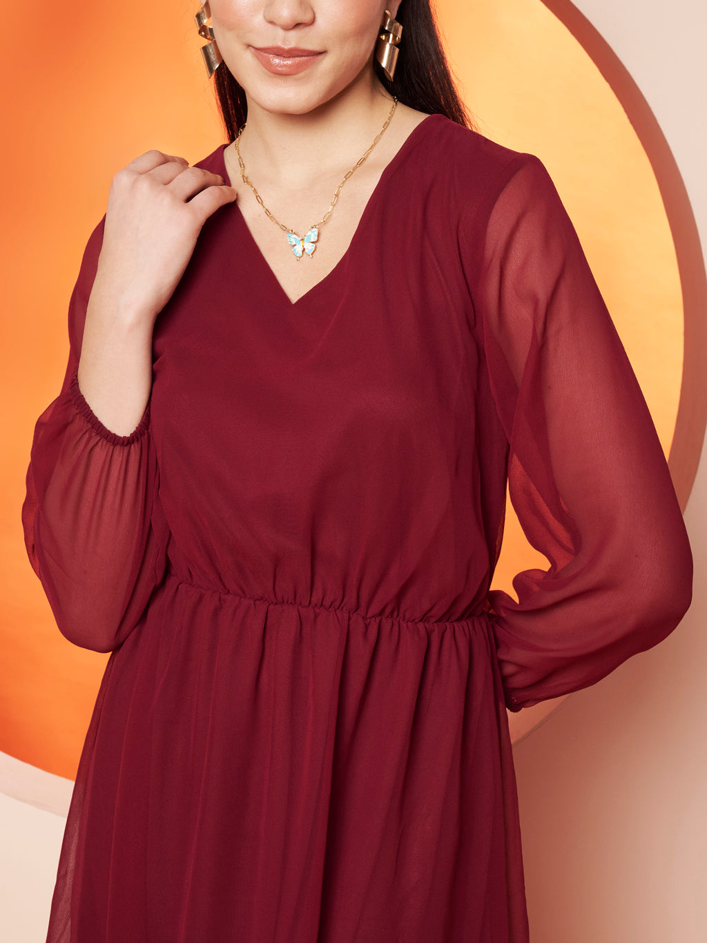 Maroon Georgette Maxi Dress