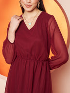 Maroon Georgette Maxi Dress