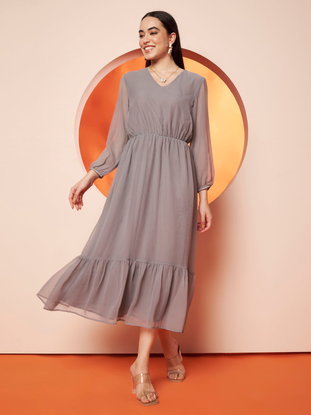 Women’s gray georgette Maxi Dress