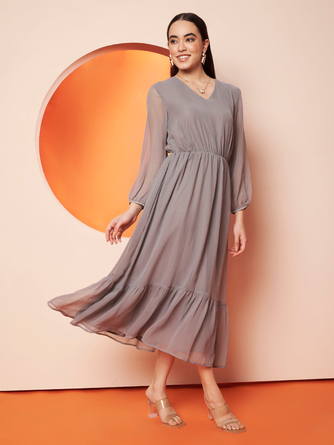 Women’s gray georgette Maxi Dress