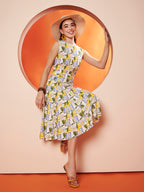 Lemon Print Midi Dress