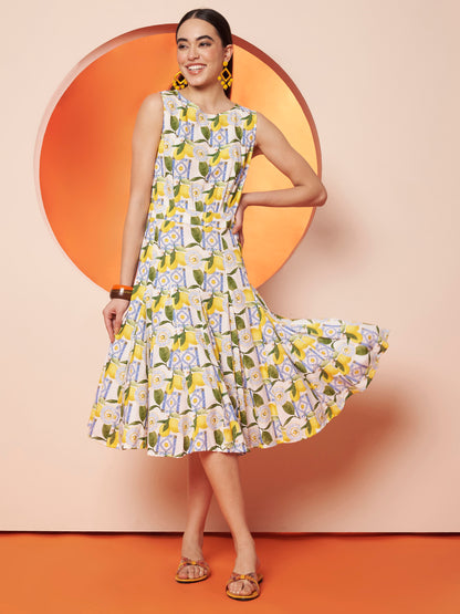 Women’s Lemon Print Sleeveless Midi Dress