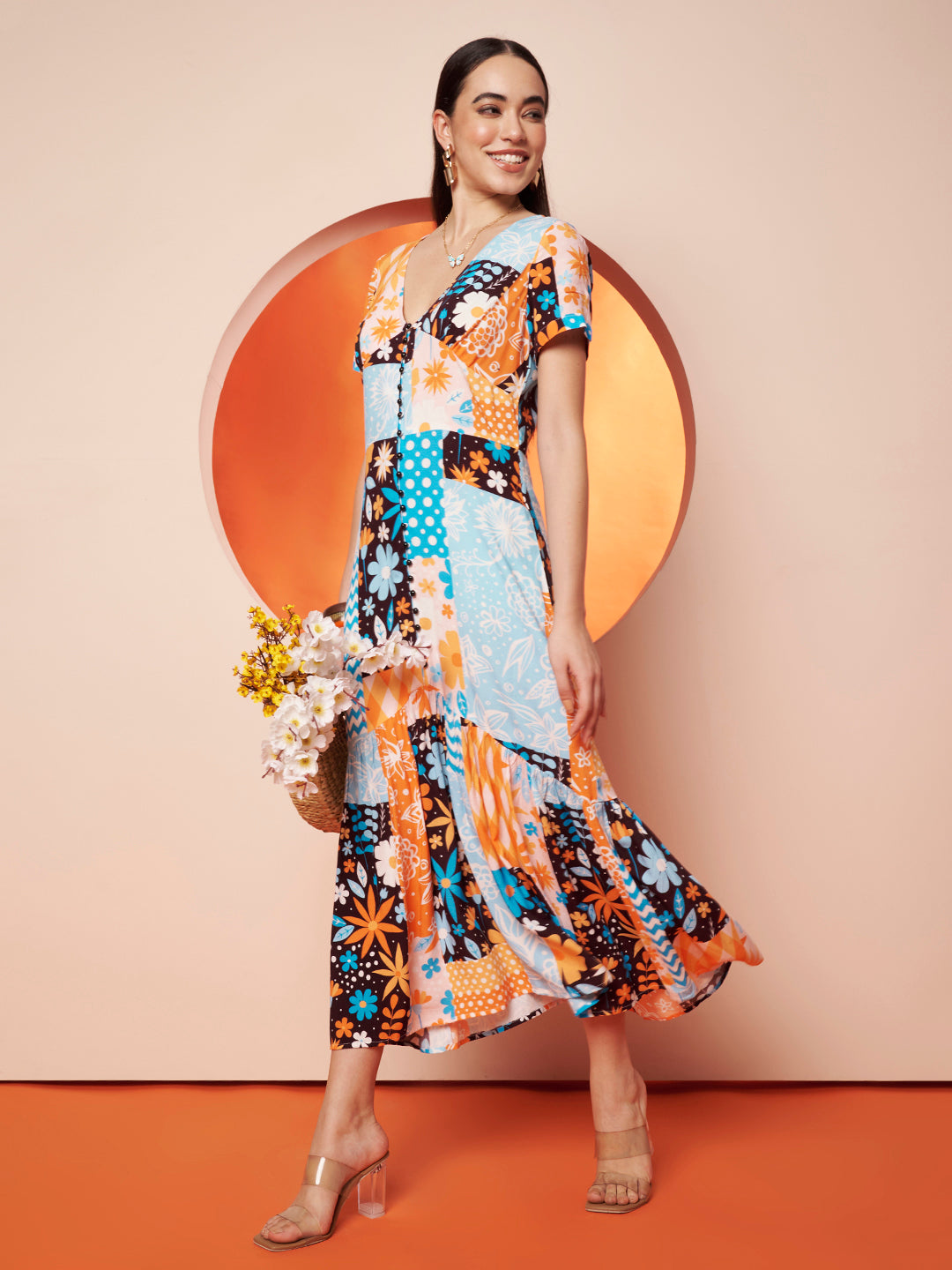 Multicolor  Floral Midi Dress