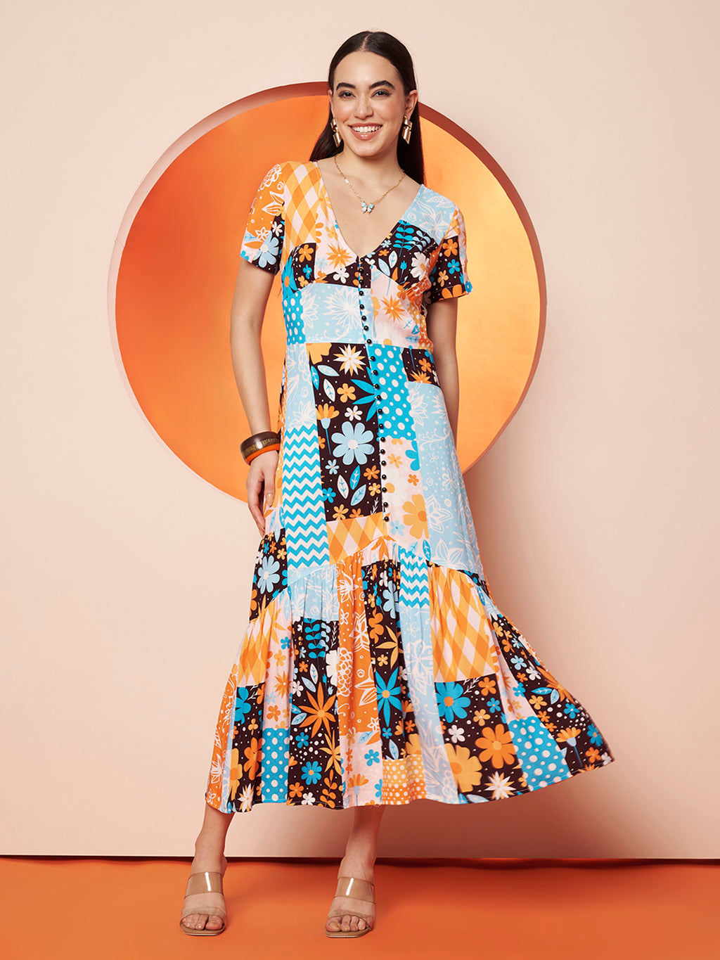 Multicolor  Floral Midi Dress