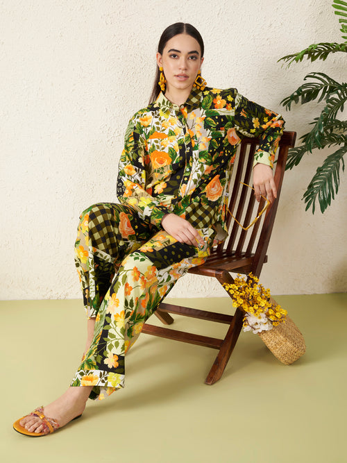 Women’s Yellow Floral motif Co-ord Set