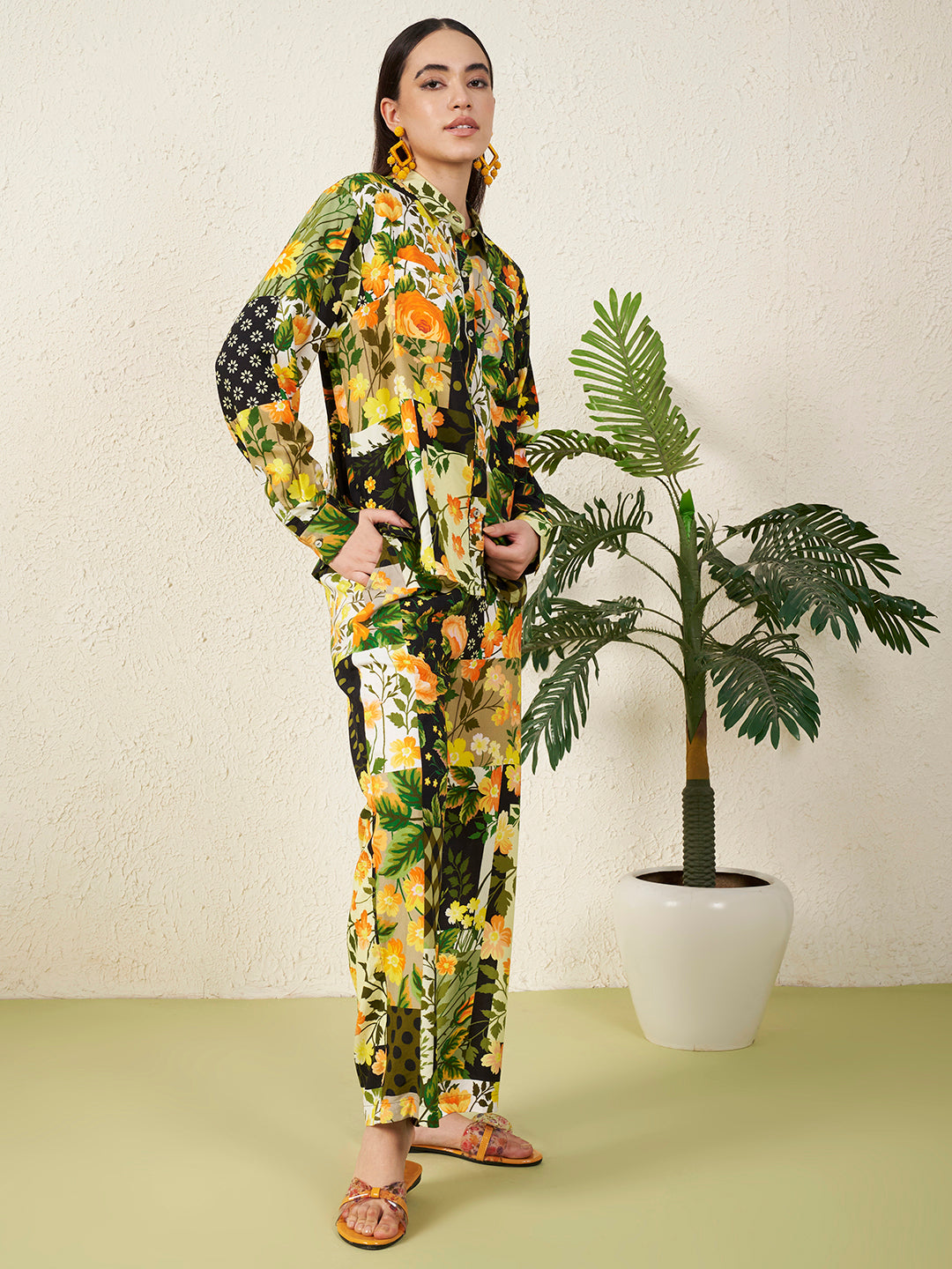 Women’s Yellow Floral motif Co-ord Set