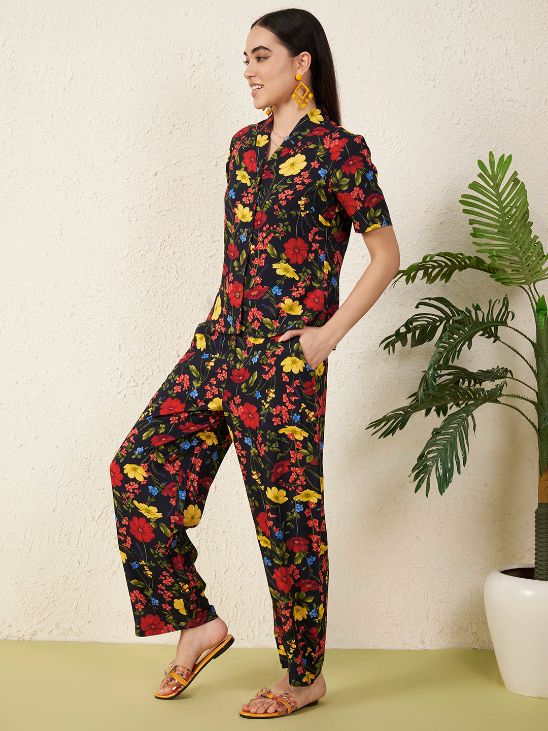 Women’s Black Floral Short Sleeve Co-ord Set