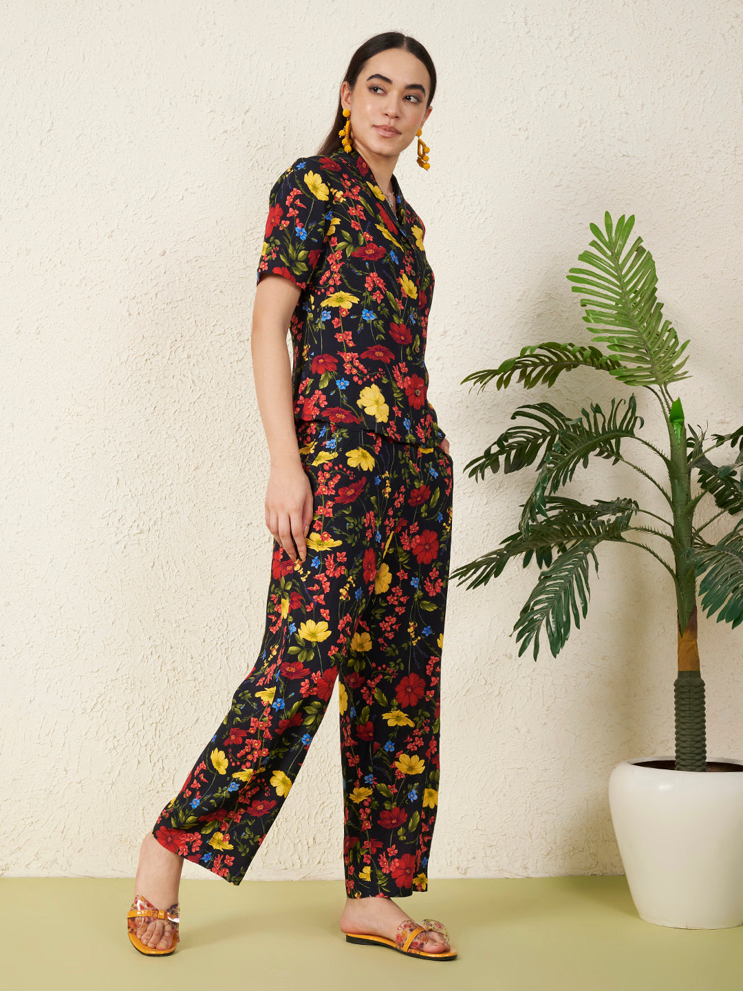 Women’s Black Floral Short Sleeve Co-ord Set