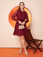 Maroon Georgette Fit & Flare Dress