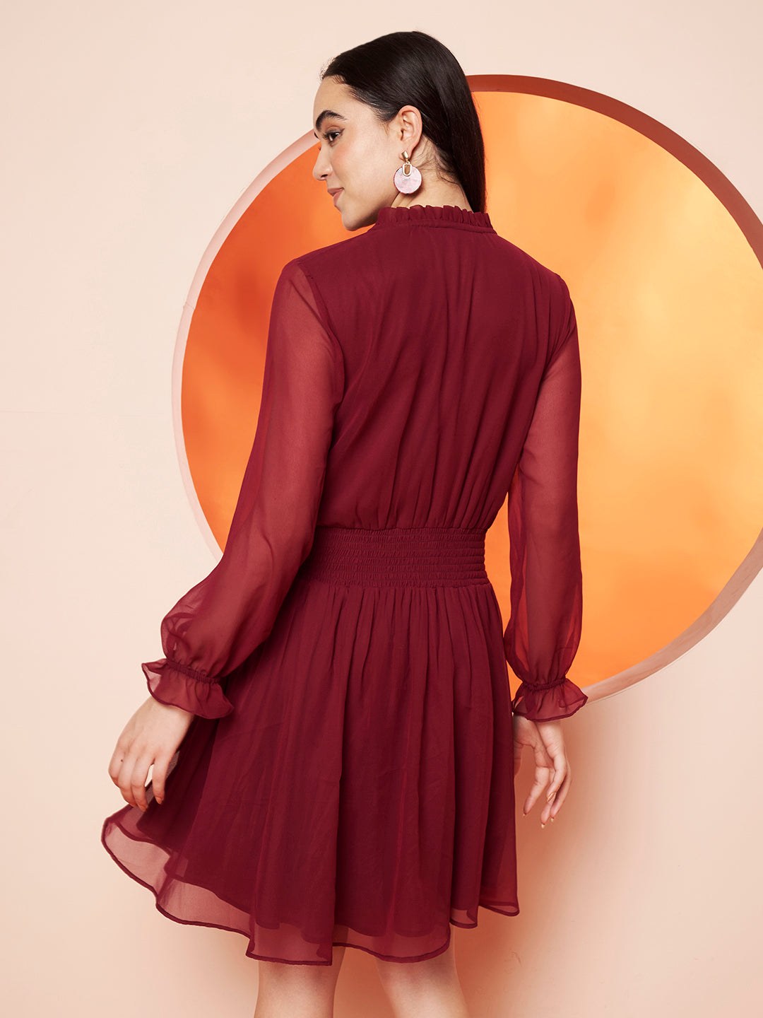 Women’s maroon georgette Fit & Flare Dress