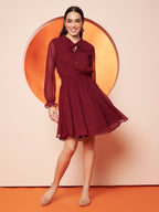 Maroon Georgette Fit & Flare Dress