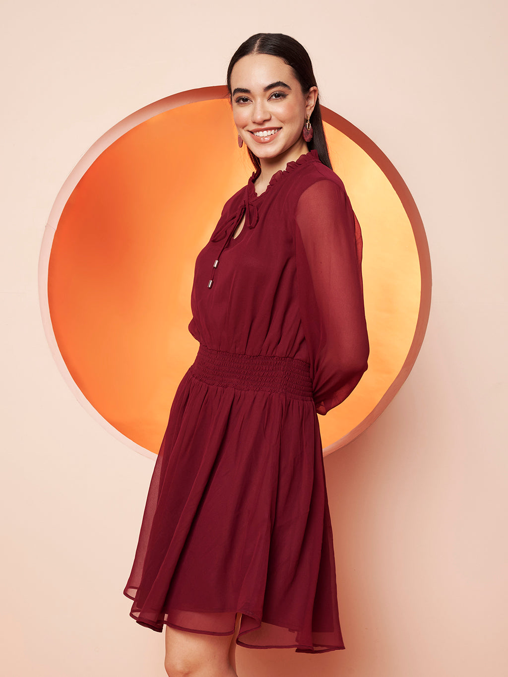 Maroon Georgette Fit & Flare Dress