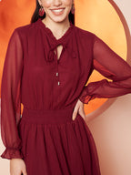 Maroon Georgette Fit & Flare Dress