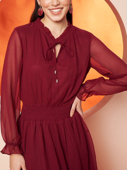 Women’s maroon georgette Fit & Flare Dress