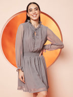 Solid Gray Fit & Flare Dress