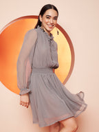 Solid Gray Fit & Flare Dress