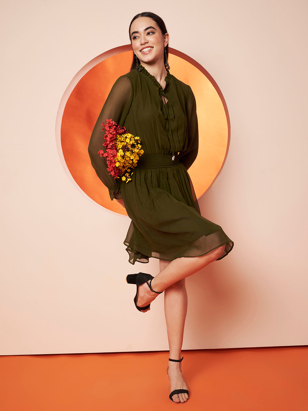 Women’s green georgette Fit & Flare Dress
