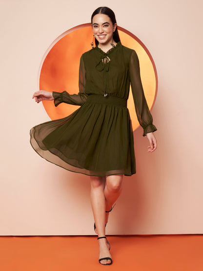 Women’s green georgette Fit & Flare Dress