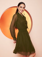 Green Fit & Flare Dress