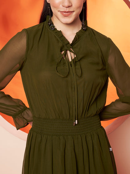 Women’s green georgette Fit & Flare Dress