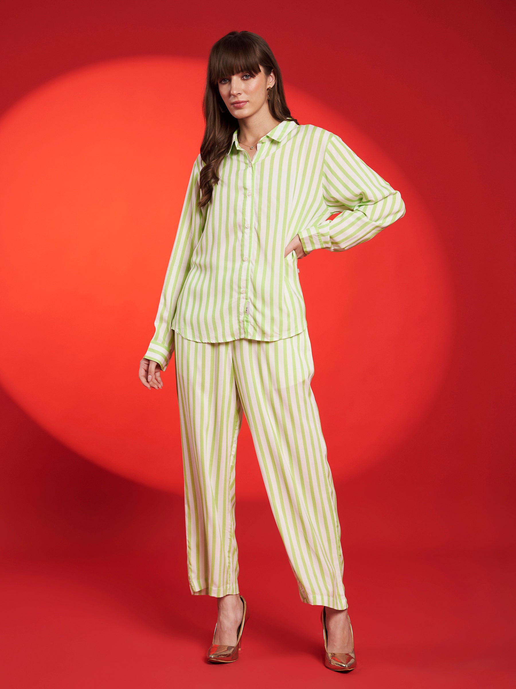 Lime Green Striped Co-Ord Set
