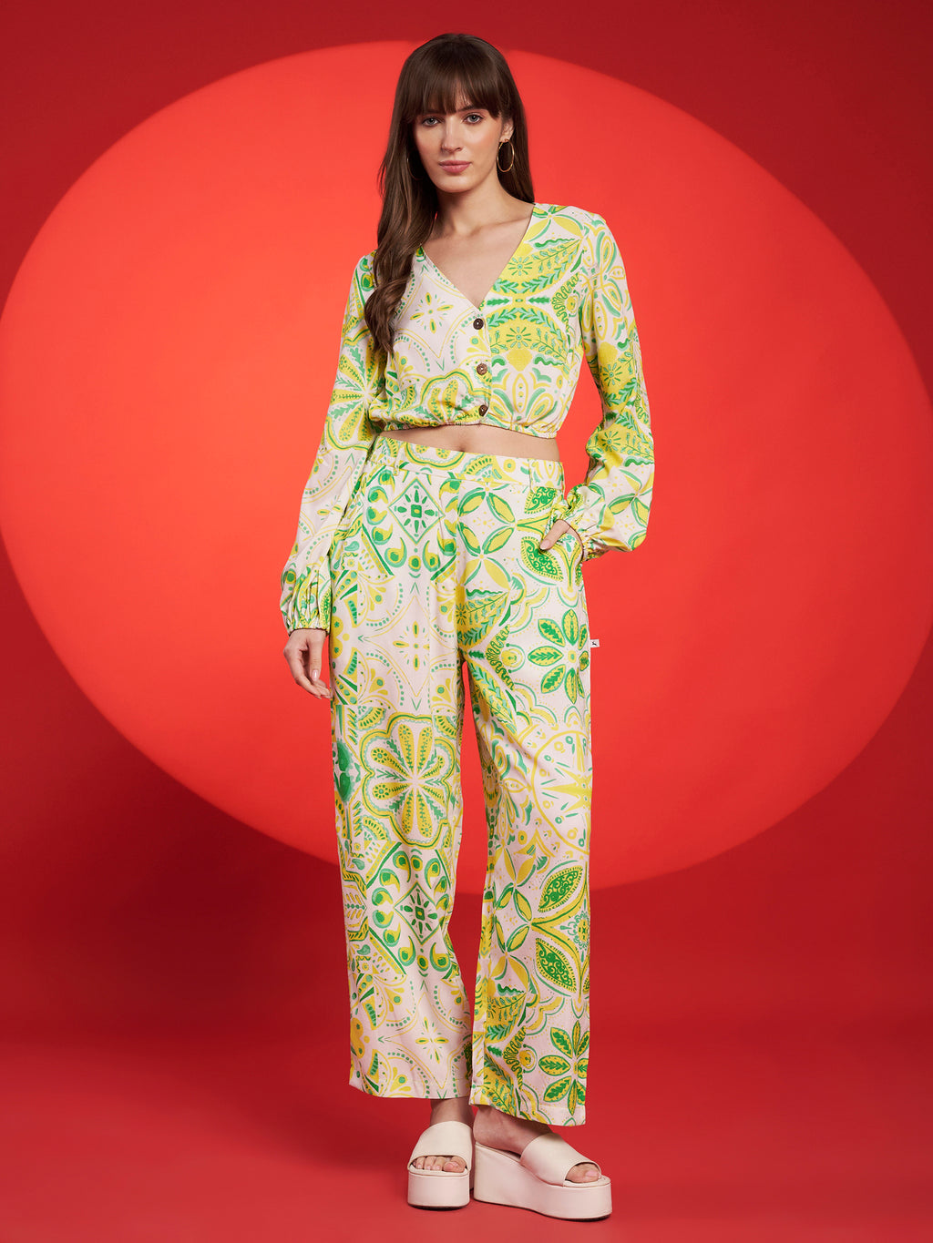 Lime Green Boho Printed Co-Ord Set