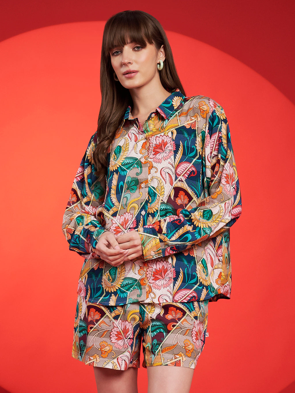 Multicolor Floral Printed Shirt-Shorts Co-Ord Set