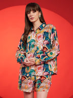 Multicolor Floral Printed Shirt-Shorts Co-Ord Set