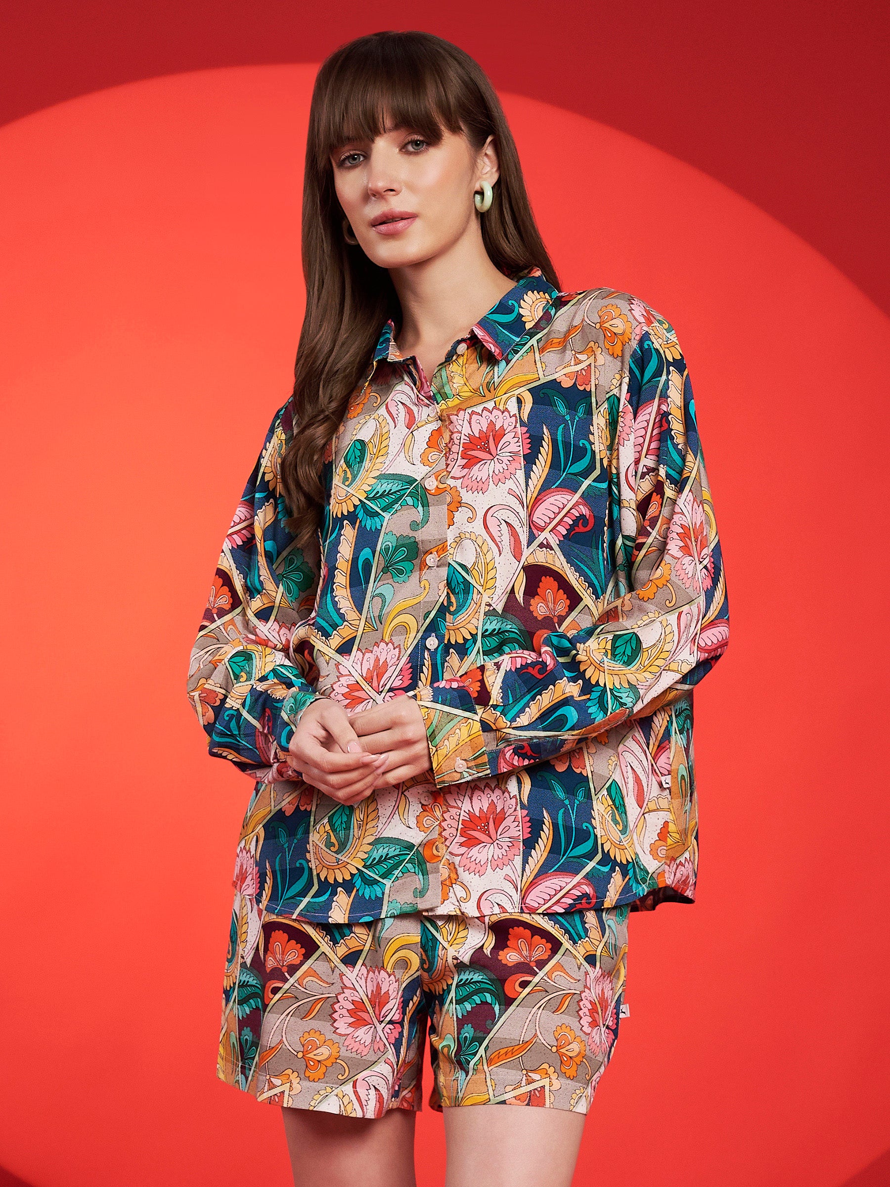 Multicolor Floral Printed Shirt-Shorts Co-Ord Set