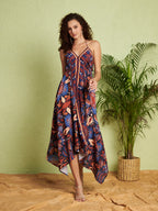 Women's White & Blue Floral Kimono Sleeve Wrap Mini Dress