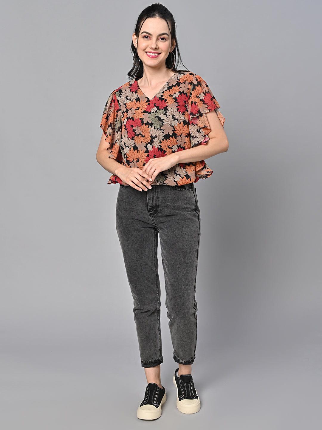 Orange Georgette Print Top