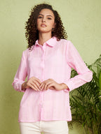 Women Pink Regular Fit Full Sleeve Casual Shirt