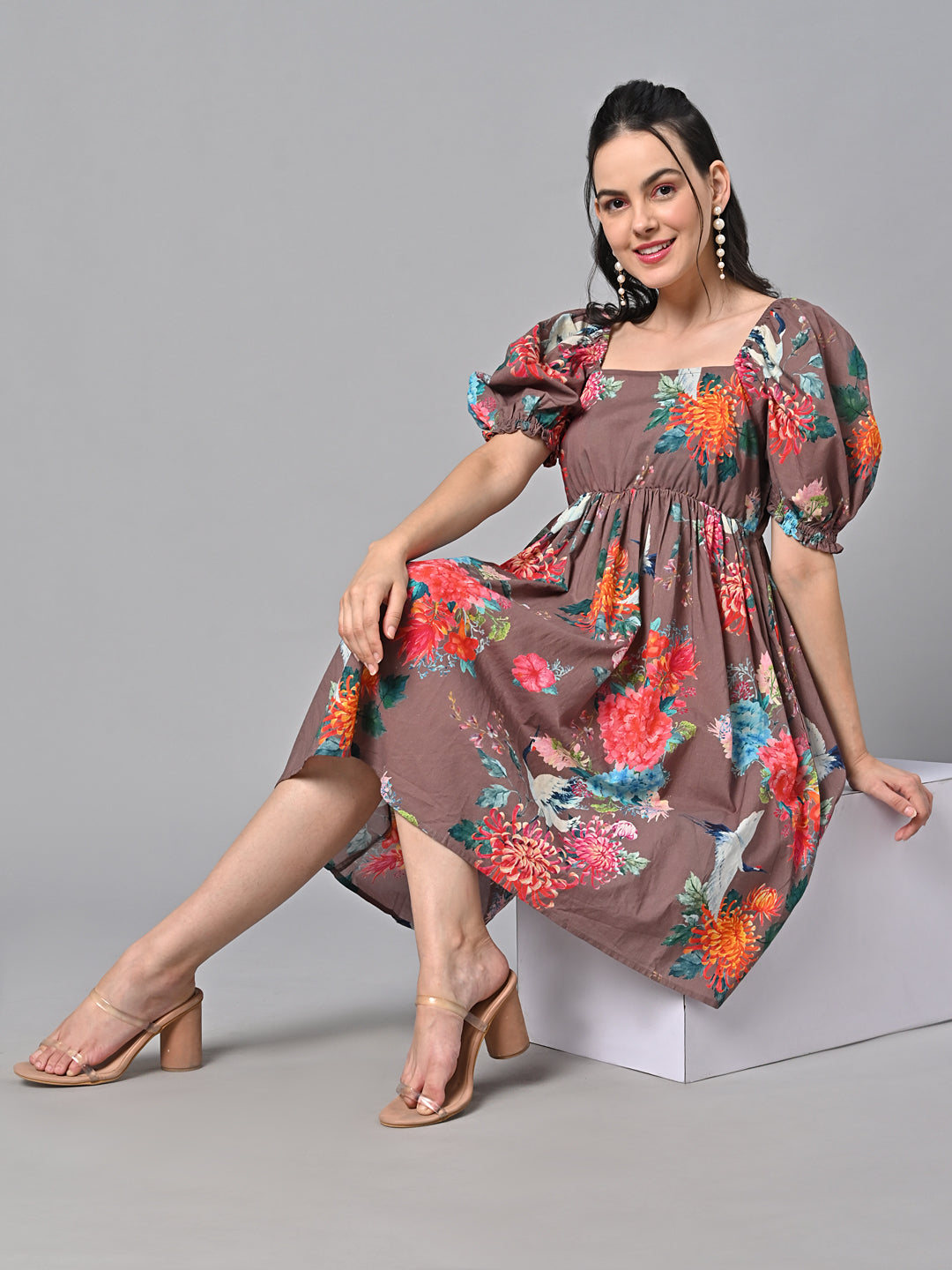 Valbone Women’s Multi Colour Georgette Solid Print Dress