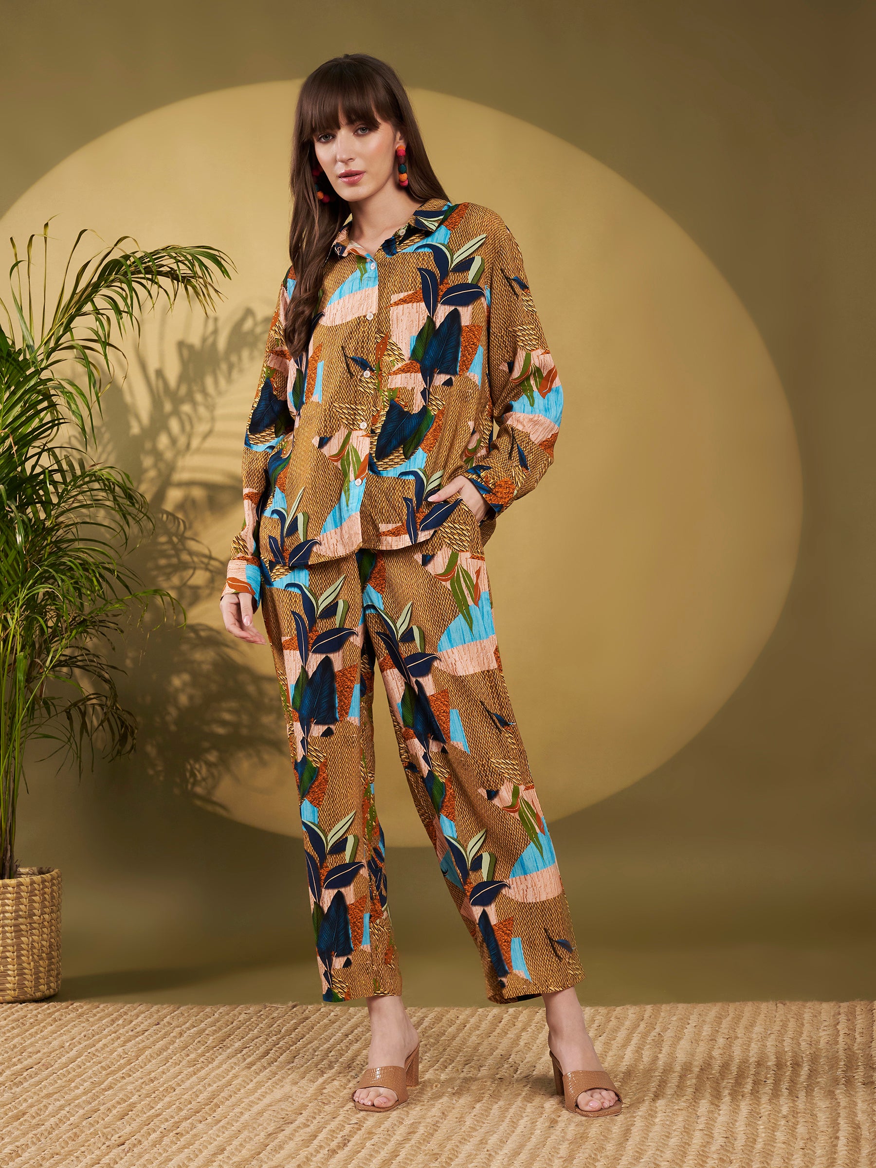 Brown & Teal Abstract Tropical Co-Ord Set