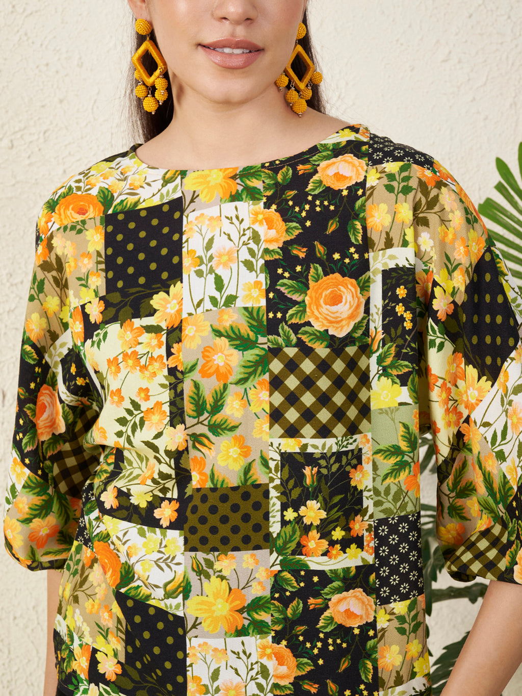 Monochrome Leaf Printed Viscose Top