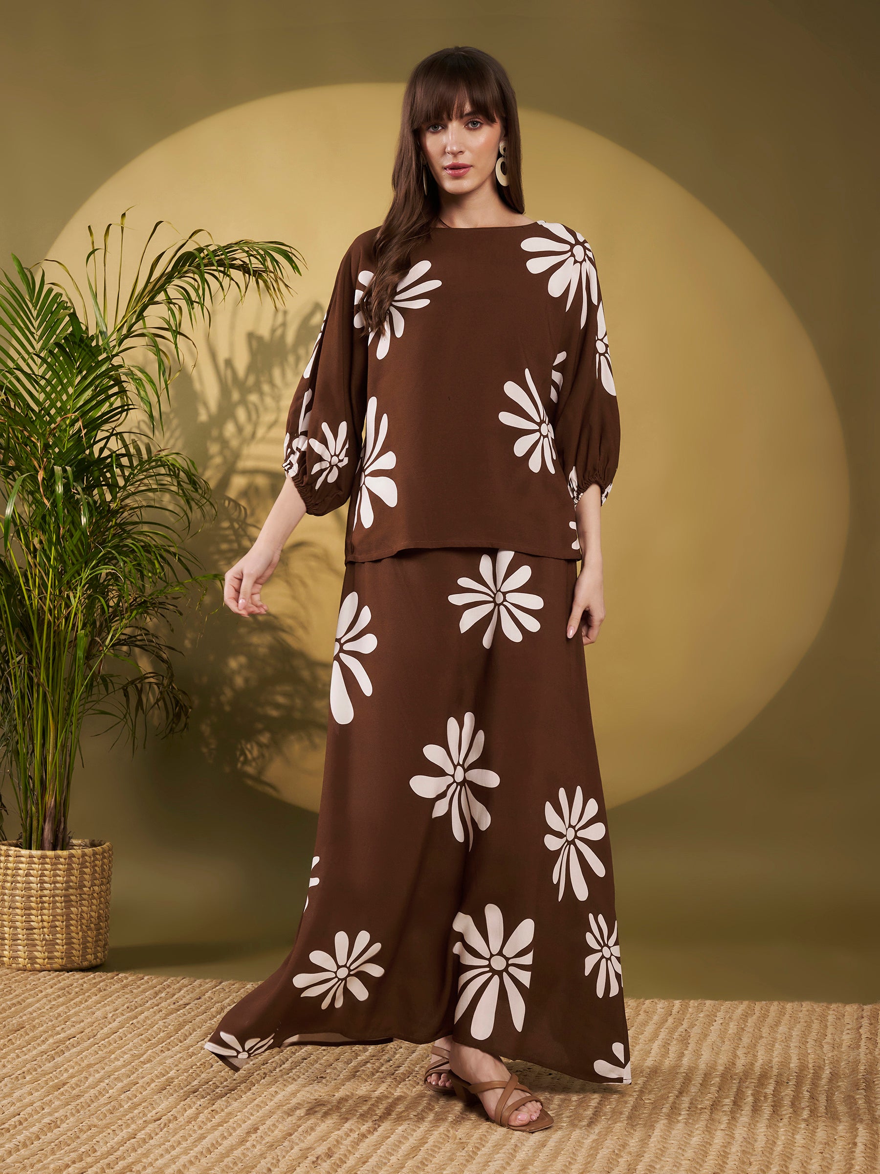 Chocolate Brown Floral Maxi Co-Ord Set