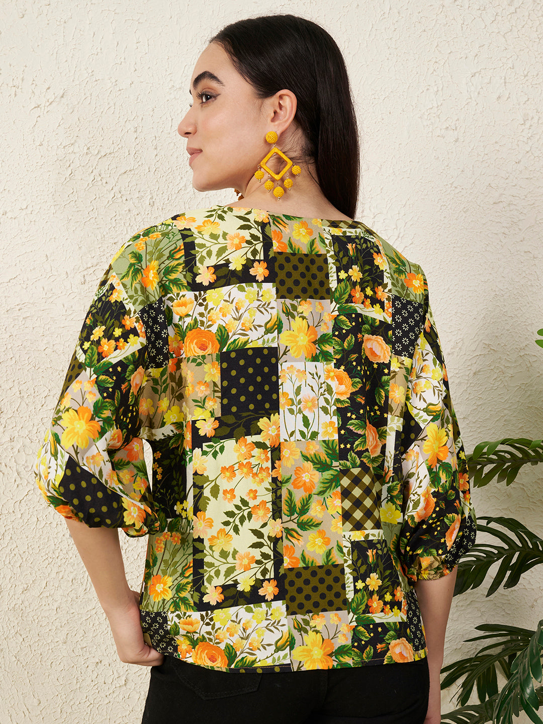 Monochrome Leaf Printed Viscose Top