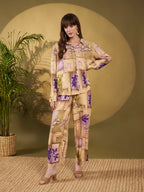 Beige & Lavender Abstract Floral Co-Ord Set