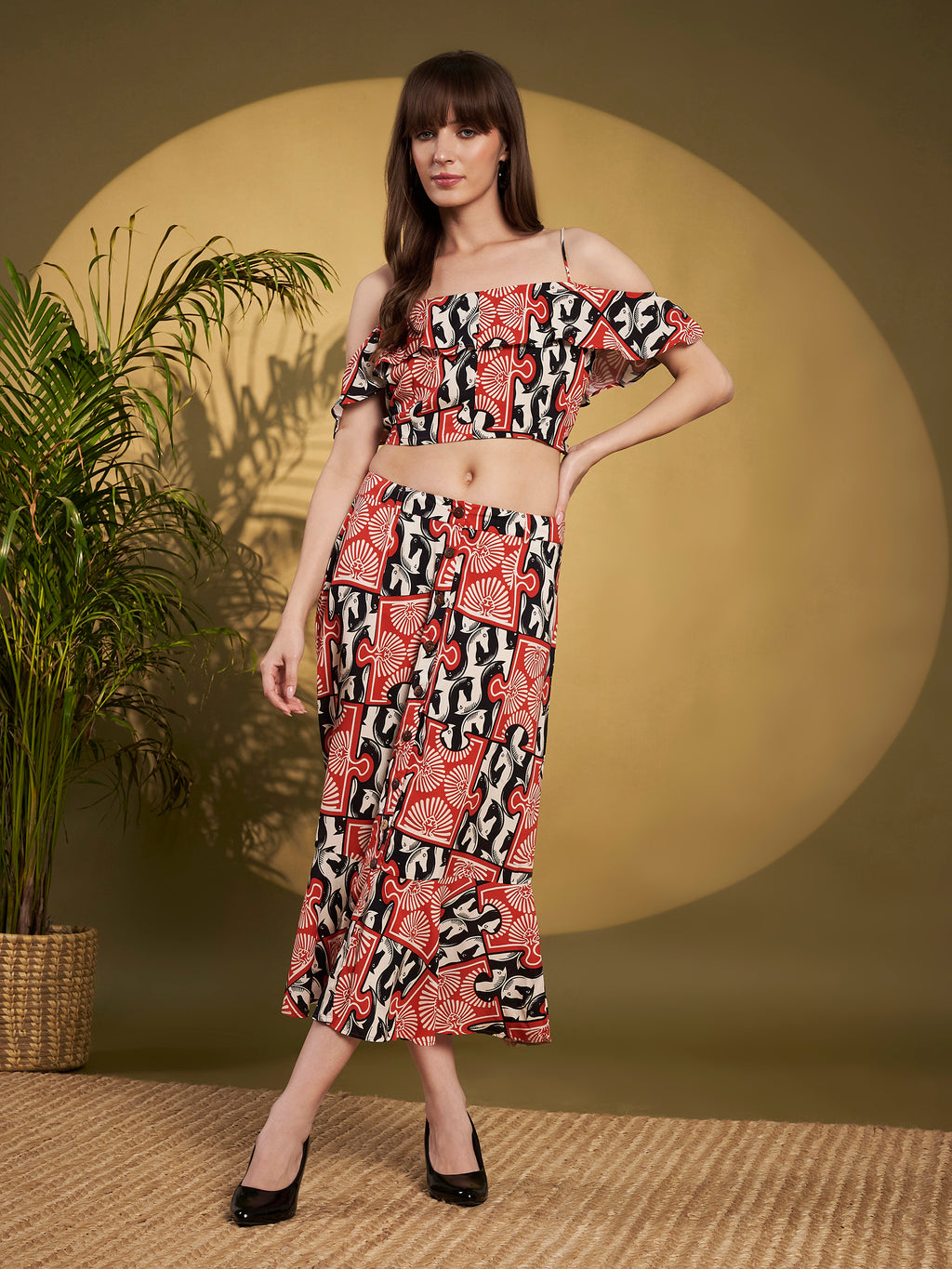 Red & Black Statement Ruffle Co-Ord Set