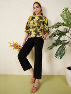 Monochrome Leaf Printed Viscose Top