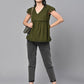 Valbone Women’s Olive Green Georgette Solid Top With Short-Sleeves